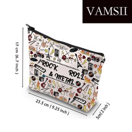 VAMSII Rock Roll Cosmetic Bag Bass Guitar Gift Full On Gift Rocks Fan Music Lover Rock Band (ROCK)