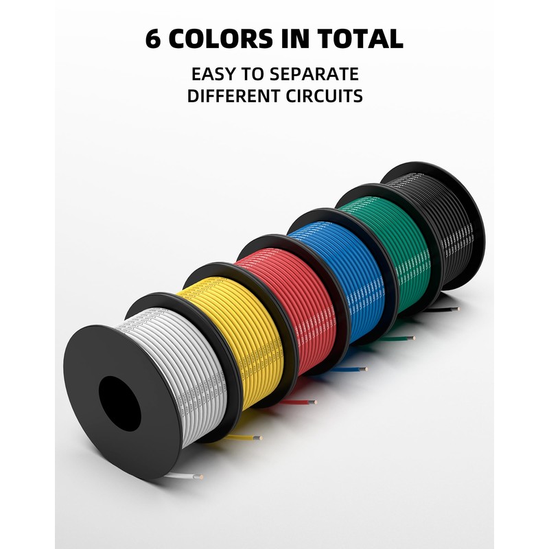 NAOEVO 18 Gauge Wire 180ft, 18 AWG Wire 6 Colors