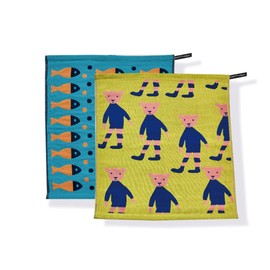 Seoulian Tea Towels - Pack of 2 | 100% Cotton, Absorbent & Durable Kitchen Towels (40 x 35 cm) | Quality 2-Ply Cotton Drying Towels for Home Gifts & Cat Lovers (yellow, blue)