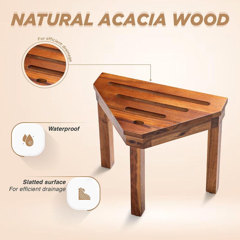 BLUEWEST Shower Foot Stool for Shaving Legs, Acacia Wood Shower