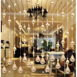 Hanbinsen Crystal Beaded Curtain, 20 Strings Door String Curtain, Hanging Door Beads Curtains Room Divider for Home, Wedding Background, Restaurant, Coffee House, Bedroom. (Chamgagne)