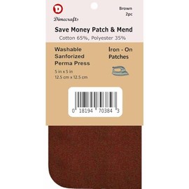 -Dimecrafts Iron-On 5in x 5in Poly-Cotton Mend & Repair Patches CT.2 Compare to Bondex (Brown)