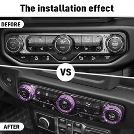 Center Console Air Conditioner Switch A/C Switch Button Headlight Switch Knob Trim Cover Rings Compatible with 2018-2024 Jeep Wrangler JL JLU Gladiator JT 4xe Aluminum,4pcs Purple