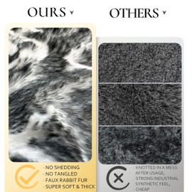 Tititex Black and White Bohemian Rug - 60x90cm Ultra Soft Faux Rabbit Fur Boho Runner Rug Door Mat Non-Slip Bath Mat Washable High Pile Rug for Kitchen Laundry Room