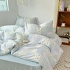DREAMINGO Double-Layer Guaze Duvet Cover 100% Cotton Floral Checkered Patchwork