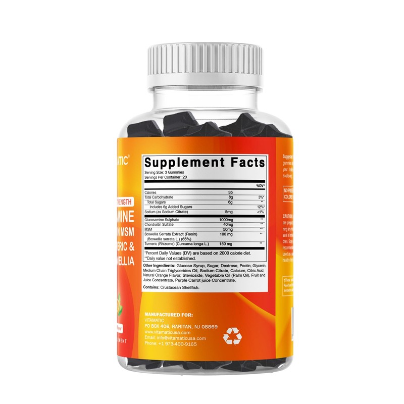 Vitamatic Extra Strength Glucosamine Chondroitin Gummies with MSM, Turmeric &