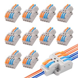 LIKENNY Compact Wire Connectors 10-Piece Set with 2 in 4 out Lever Terminals - One-Touch Connectors for Wires, Wiring, Connections, and Electrical Connector Blocks