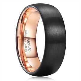 King Will Duo 8mm Men Black Tungsten Carbide Ring Matte Brushed Dome 18K Rose Gold Plated Inner Wedding Band 10