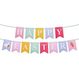 Happy Easter Banner Kit - Easter Bunny Carrot Flags + String Needle for Easter Home Decor