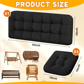 Wenqik 5 Piece Outdoor Loveseat Cushions Set with 1 Loveseat 44 x 19 Inch and 4 U-Shaped Cushions Waterproof Chair Seat Cushions for Patio Furniture Swing Bench Porch(Black)