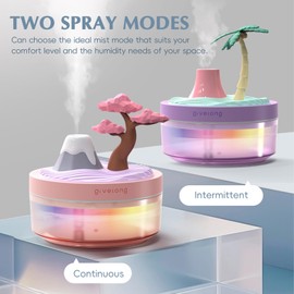 TECHPLUS Mini Humidifier Bedroom Quiet Air Humidifier with Landscape Decoration for Nursery Office Small Room and Plant - Night Lights, Auto Shut-off, Two Spray Modes (Green Cactus)