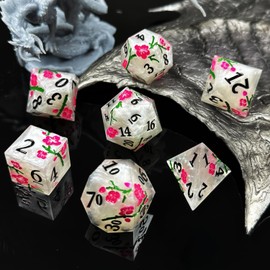 HAOMEJA Resin Flower Dice Set 7pcs/ Sharp Edged Polyhedral Dice/Apply to RPG-MTG/D&D/DND/Role Playing Table Game/Easter/Halloween Party Gift (White)