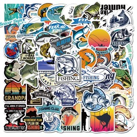 Fishing Stickers 50 Pcs Fun Outdoor Camping Fishing Sticker Pack, Cute Vinyl Waterproof Stickers Perfect for Laptops Cars Skateboards Water Bottles Fishing Tackle Box Hard Hat Scrapbooking
