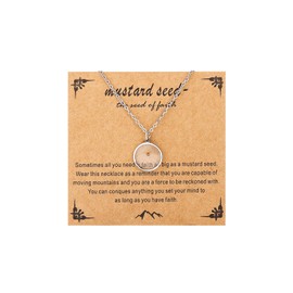 Pingyongchang Faith God Pendant Necklace for Women Men Dainty Gold Silver Plated Stainless Steel Choker Tiny Move Mountains Mustard Seed Charm Choker Christian Baptism Birthday Jewelry Gift-B Silver