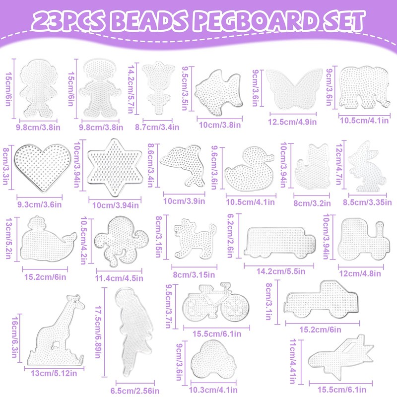 23PCS Fuse Beads Kit, 5mm Animal Pegboard Set with Templates
