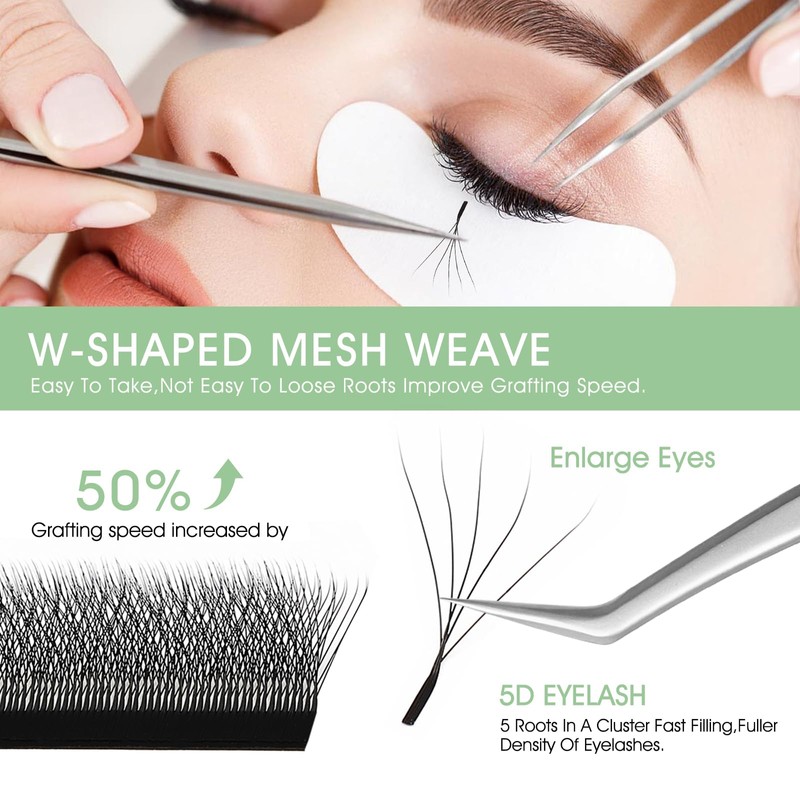 Natuhana Eyelash Extensions, 0.07 D Curl, 9 mm Volume, W-Shaped,