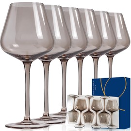 CLUSIVC Smokey Grey Wine Glasses Set of 6 - Crystal Hand Blown Burgundy Wine Glasses 18oz Lead-Free, Perfect Gifts for Wine Lover, Bar glasses sets for the home, Wedding, Party