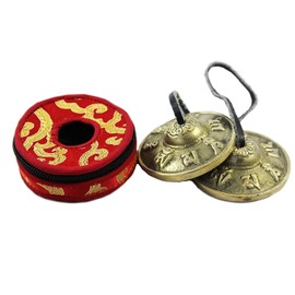 NHZ Tingsha Tibetan Meditation Bell 2.5" Embossed with free case (Golden)