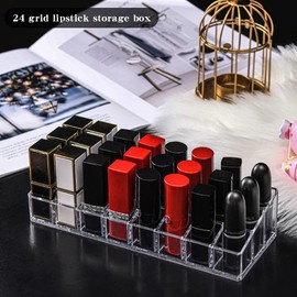 PHIEZC Lipstick Organiser - 24 Compartments Stand for Make-Up, Placeable for Lipsticks and Gloss - Transparent