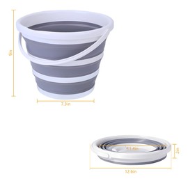 KHGUZ Car Collapsible Bucket, 10L 2.6 Gallon Foldable Portable Vehicle Folding Bucket, Universal Automotive Cleaning Bucket Accessories for Indoor Outdoor Car Washing Garden Camping (White/Gray)