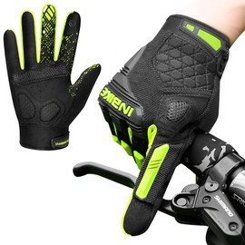 INBIKE Cycling Gloves Men Bike Gloves Women Full Finger MTB Bike Shock-Absorbing Anti-Slip Breathable Touch Screen Bicycle Gloves Green M