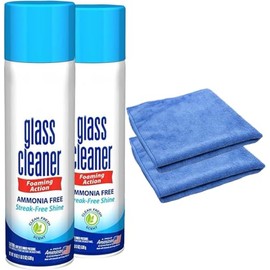 Glass Cleaner Foam, Foaming Action & Spray, 23oz - 2 Pack - Clean Fresh Scent - Bundled With 2 Microfiber Cleaning Clothes (46 oz Total)