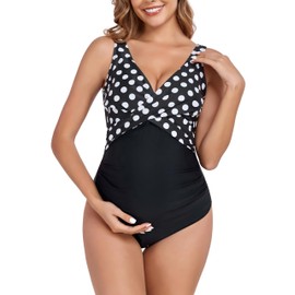 SUMMERSUNSHINE Maternity One Piece Swimwear Front Cross Pregnancy Swimsuit Bathing Suit Maternity Bikini Polka Dots XXL