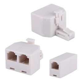 LanSenSu 2+1Pack 2pcs Phone Jack Splitter RJ11 6P4C Male to Females and 1pc Phone Line Coupler for Landline and Fax -Beige (2 Way)
