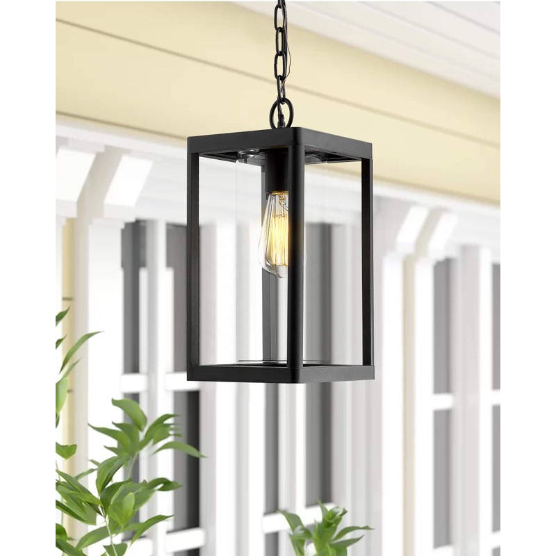 Beionxii Outdoor Pendant Light, Modern Exterior Hanging Porch Lantern, Black