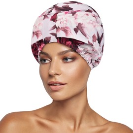 INNELO Gorro de ducha de lujo para mujer, impermeable, reutilizable, gorra de ducha ajustable para mujer, doble capa con forro de satén, para todos los estilos de cabello