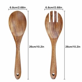 2 Pieces Wooden Salad Servers,10.2 inches Wood Serving Spoons Set Salad Mixing Dinner Fork and Spoon Long Handle Salad Tongs Kitchen Cooking Utensil Cutlery Set