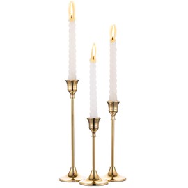 Portavelas cónicos, juego de 3 portavelas, juego de portavelas de latón dorado, centro de mesa decorativo vintage y moderno para mesa, mantel, boda, regalo de inauguración de la casa de Nuptio