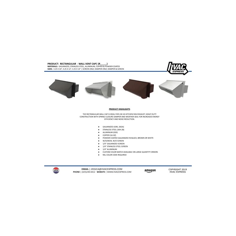 Metal Rectangular Wall Vent - Damper & Screen (RA 310S)