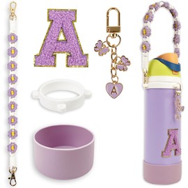 Silicone Boot Cute Monogram Set Compatible with Owala Water Bottle 32 oz - Perfect Letter Owala Accessories for Owala Tumbler, Owala Free Sip, Pink Owala, Black Owala, owala coffee tumbler (Purple, A)