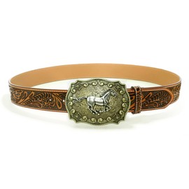 Moranse Copper Runing Nice Horse Engraved Pattern Design Cowboy Western Belt Buckles, Running Horse, Medium