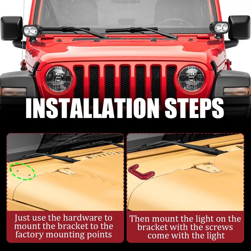 GLOBLED A-Pillar Windshield Light Mount Hood Cowl Mount Brackets Compatible