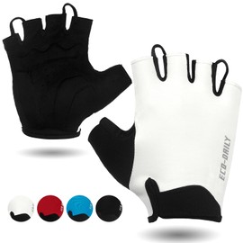 Eco-daily Cycling Gloves Half Finger Men Women, Summer Bicycle Gloves Short with Padded Breathable Cycling Gloves for Mountain Bike and Road Bike (S, White