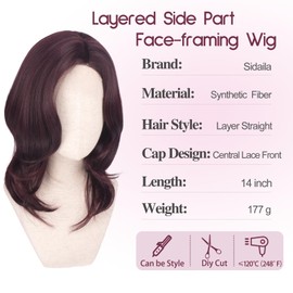 Deep Burgundy Wig for Women – Lace Front Straight Wig with Side Part, Layered Ends & Natural Yaki Texture, Soft Lightweight Synthetic Hair Wig - Deep Burgundy, 14 Inch