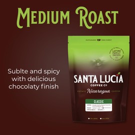 Santa Lucia Coffee - Grand Reserve Classic Medium Roast Nicaraguan Coffee - Medium Roast - 91 Point Specialty Grade - Low Acididity - Bright & Smooth - Strong & Bold Flavor - Whole Bean - 16oz. (Pack of 1)