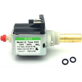 MacMaxe ULKA Model E Type EX5 – Solenoid Vibratory Water Pump with with Two Seal OR 2025 – 1/1 min ON/OFF, 120V 60Hz 41W, Brass Shaft – Replacement for Rancilio Silvia Espresso Machine