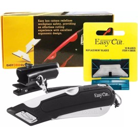 Easy Box Cutter 1000 White with 10 Extra Blades, Ergonomic Safety Design