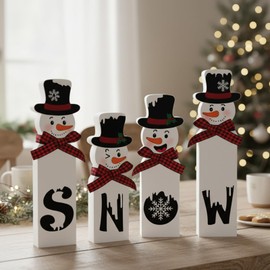 QhgPnt Christmas Decorations, Set of 4 Snowman Tabletop Decor, Traditional Indoor Xmas Decorations, 15 cm Festive Holiday Centerpiece for Home and Kitchen