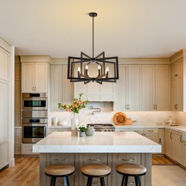 Black Farmhouse Chandelier, 8-Light Geometric Dining Room Fixture, Modern Industrial Foyer Lighting Fixtures, Rustic Hanging Pendant Lights for Living Room, Bedroom, Entryway, Kitchen Island