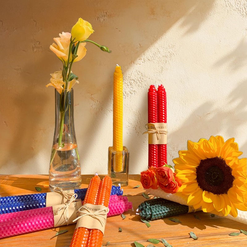 14 Pack Beeswax Taper Candles, Handmade Bees Wax Candles for