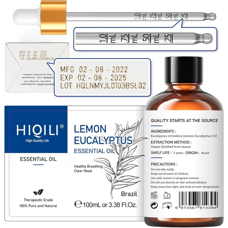 HIQILI Lemon Eucalyptus Essential Oil, 100% Pure Natural Undiluted Premium