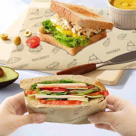 50 Pcs Sandwich Wrapping Paper Deli Wraps, Waterproof Oil-proof Picnic Basket Liners Precut Non-Stick Parchment Paper Baking Sheets for Baking, Cooking, Grilling, Air Fryer and Steaming