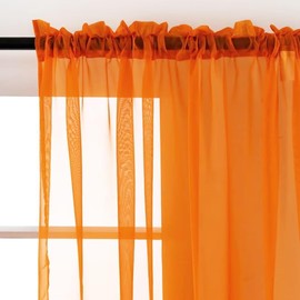SpaceDresser Basic Rod Pocket Sheer Voile Window Curtain Panels Orange 2 Panels 52 Width 108 Inch Long for Kitchen Bedroom Children Living Room Yard(Orange,52 W x 108 L)