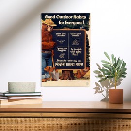 Lantern Press 12x18 Inch Premium Wood Sign, Ready to Hang Wall Decor, Smokey Bear, Good Outdoor Habits, Vintage Poster