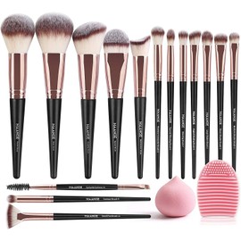 Brochas de Maquillaje Profesional Kit 15 Piezas Set de Brochas para Maquillaje Sintéticas de Alta Calidad Rubor Brochas Maquillaje Sombras de Brochas para Ojos(Oro negro)