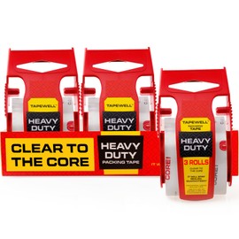 TAPEWELL Tapewell Heavy Duty Packing Tape with Dispenser 1.5" Core - 3 Rolls - Clear Shipping Tape for Boxes, Packaging, Mailing & Moving Supplies - 1.88 in. x 22.2